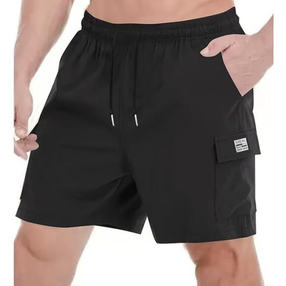 NWT ~ Set/4 Men's Thin Cargo Shorts ~ Black ~ Navy ~ Gray ~ Khaki ~ Size MEDIUM - Picture 2 of 5